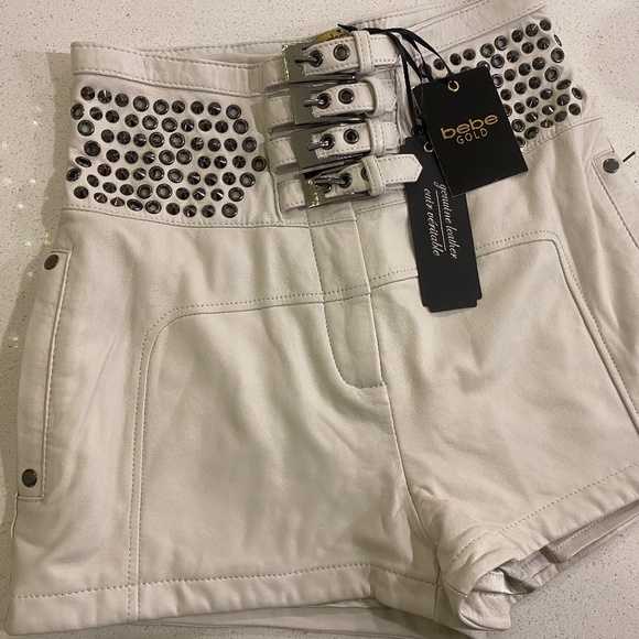 Bebe Embellished High Waist Leather Shorts